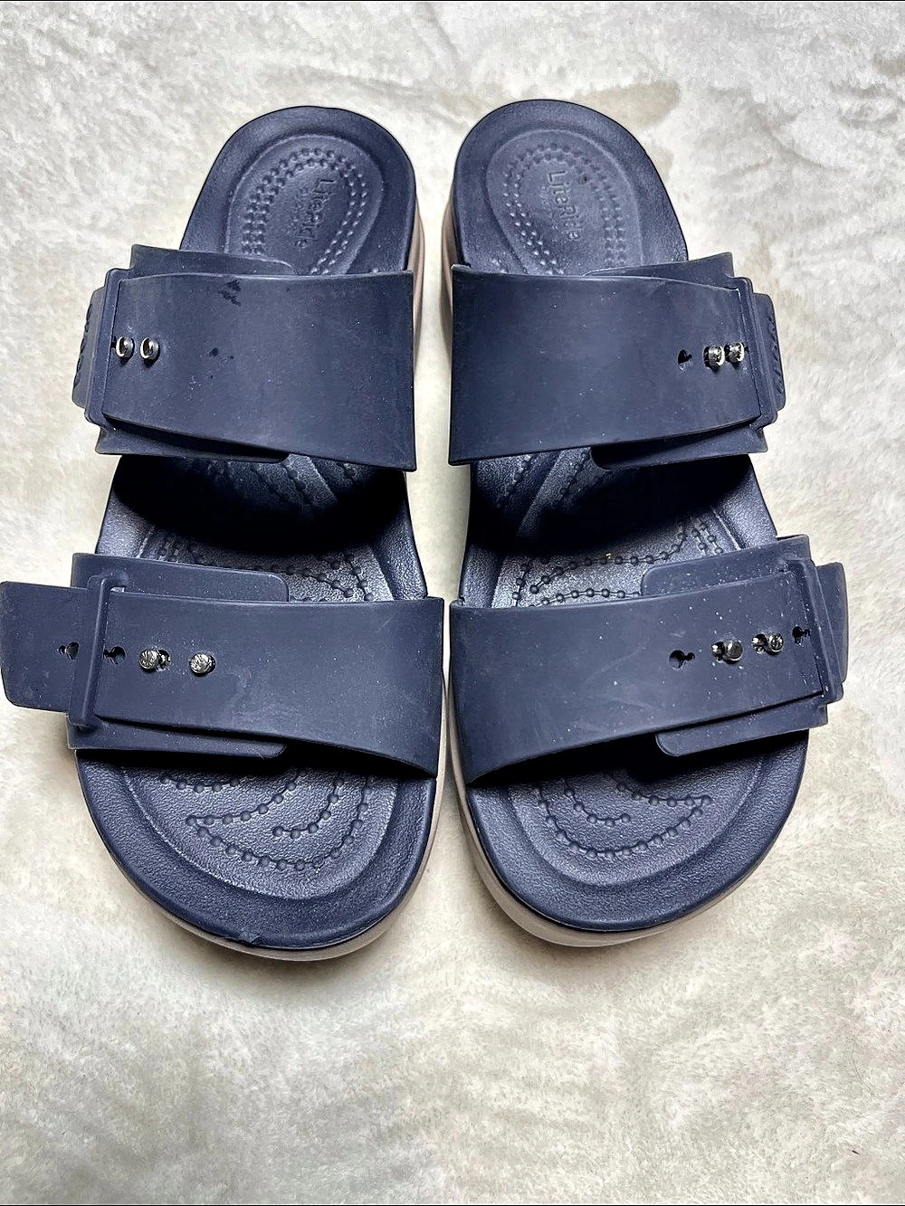 Crocs Brooklyn Buckle Low Wedge Sandals in Blue US 7